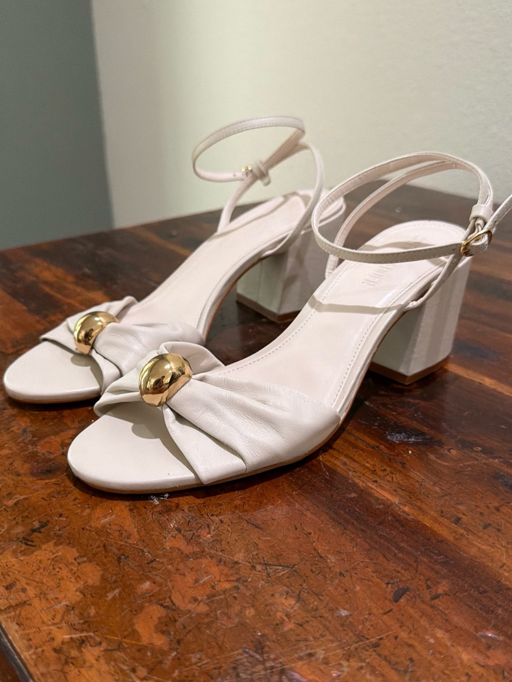 Steve Madden Cream Ankle-Strap Heels with Gold Accent Never Worn - Picture 2 of 6